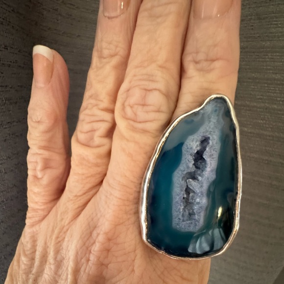 Blue Agate and Sterling Silver ring - Picture 1 of 4